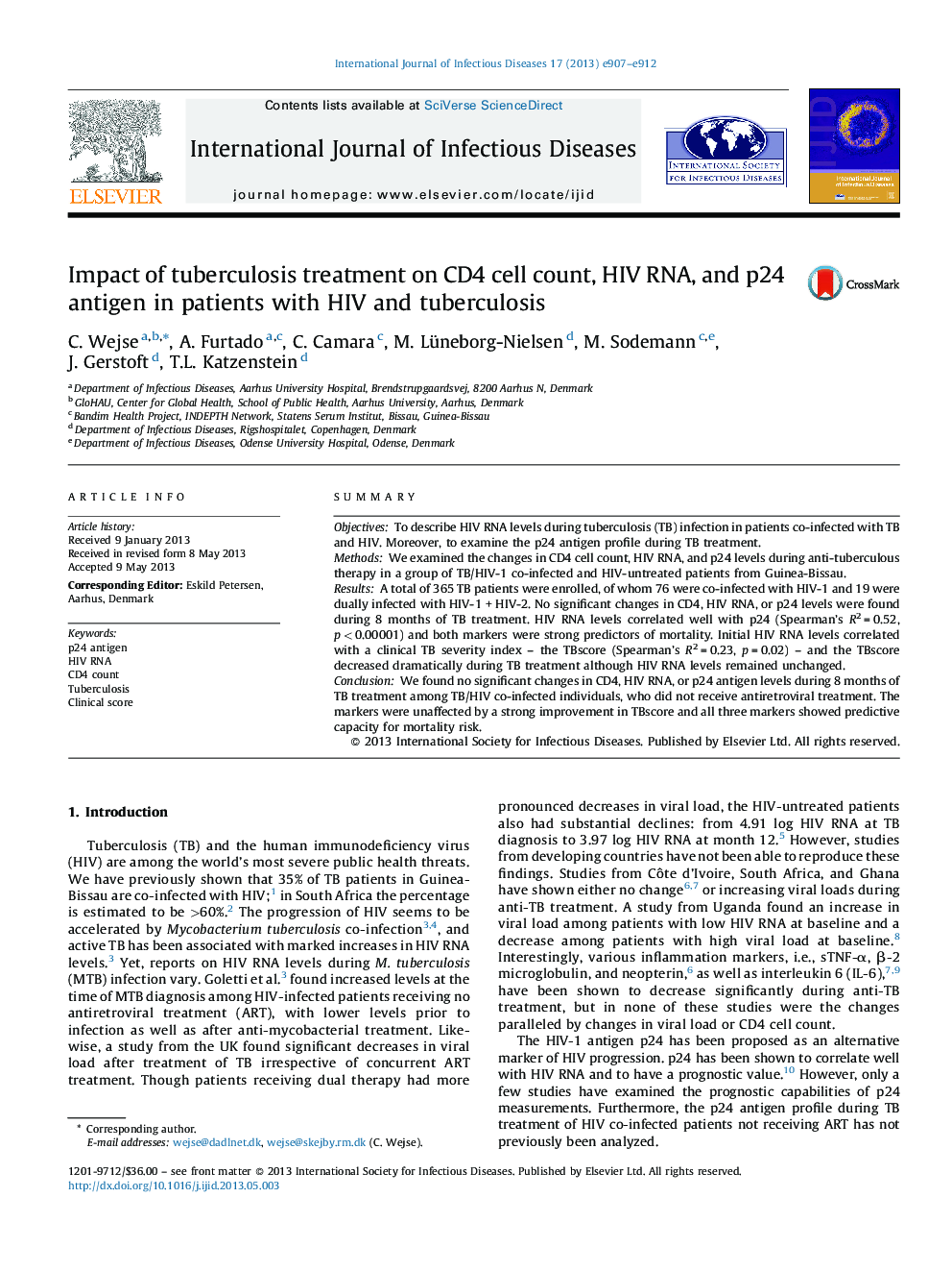 Impact of tuberculosis treatment on CD4 cell count, HIV RNA, and p24 antigen in patients with HIV and tuberculosis