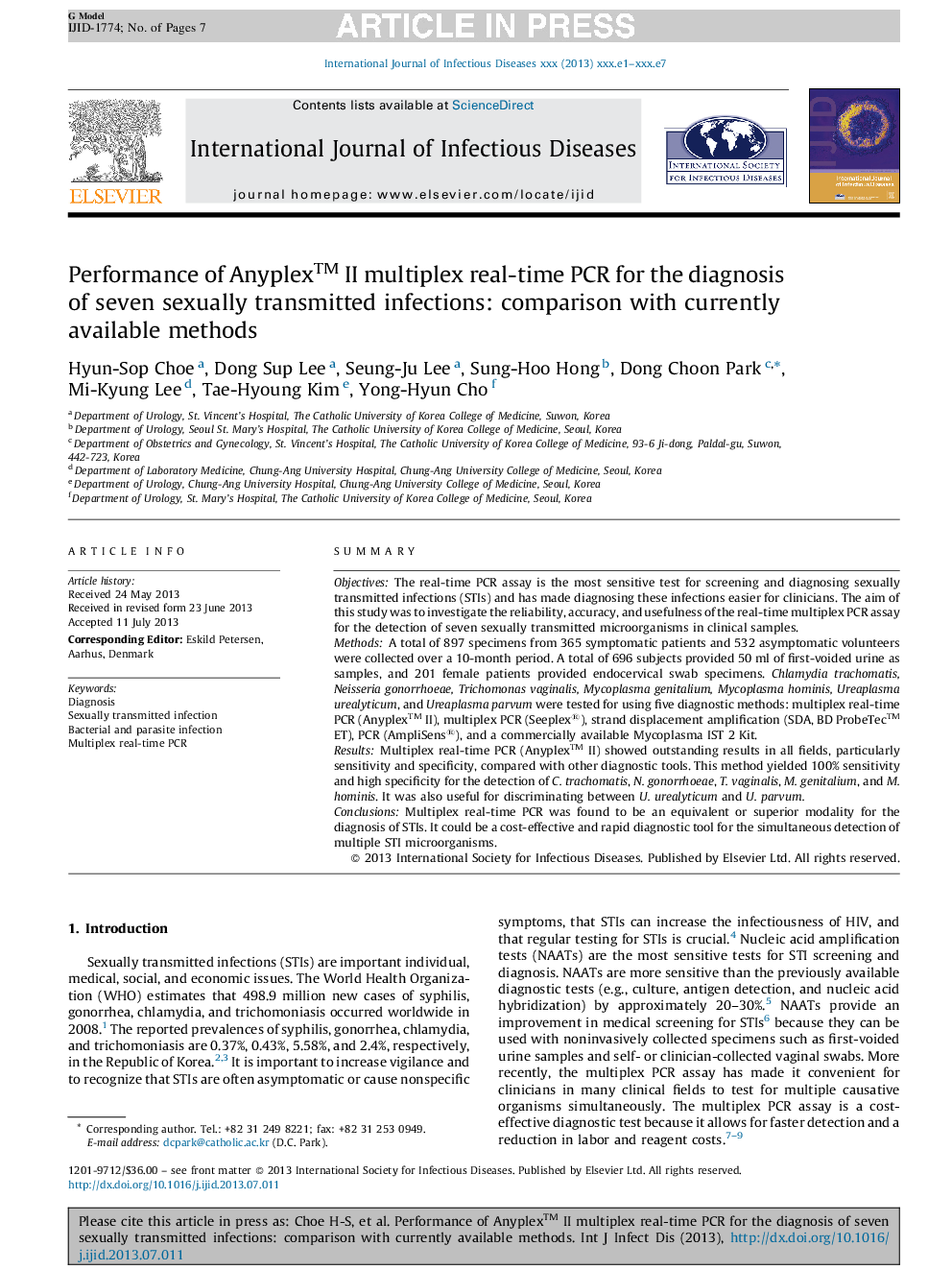 Performance of Anyplexâ¢ II multiplex real-time PCR for the diagnosis of seven sexually transmitted infections: comparison with currently available methods