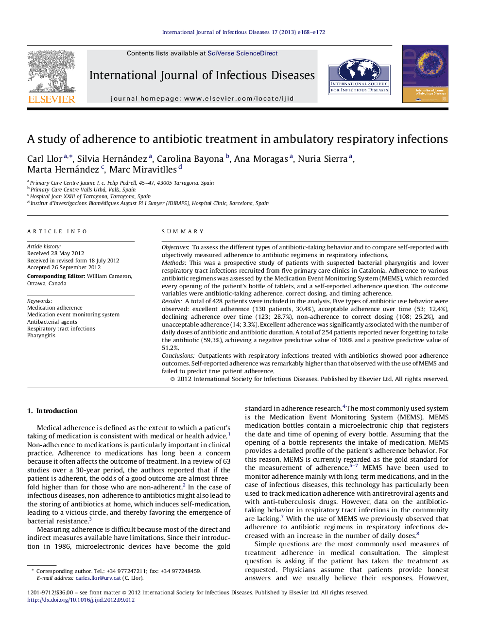 A study of adherence to antibiotic treatment in ambulatory respiratory infections