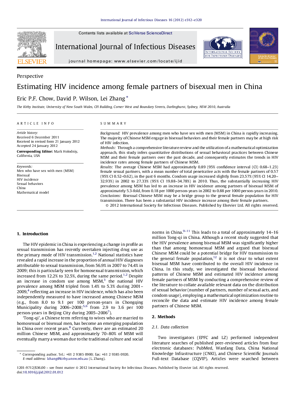 Estimating HIV incidence among female partners of bisexual men in China