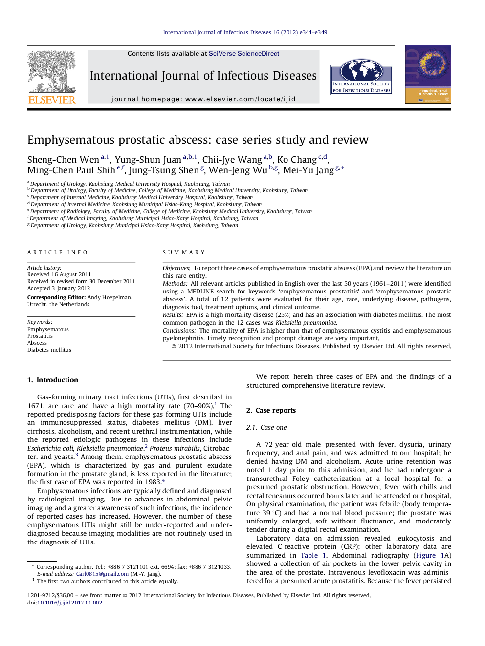 Emphysematous prostatic abscess: case series study and review