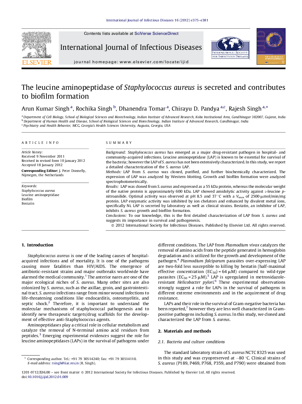 The leucine aminopeptidase of Staphylococcus aureus is secreted and contributes to biofilm formation