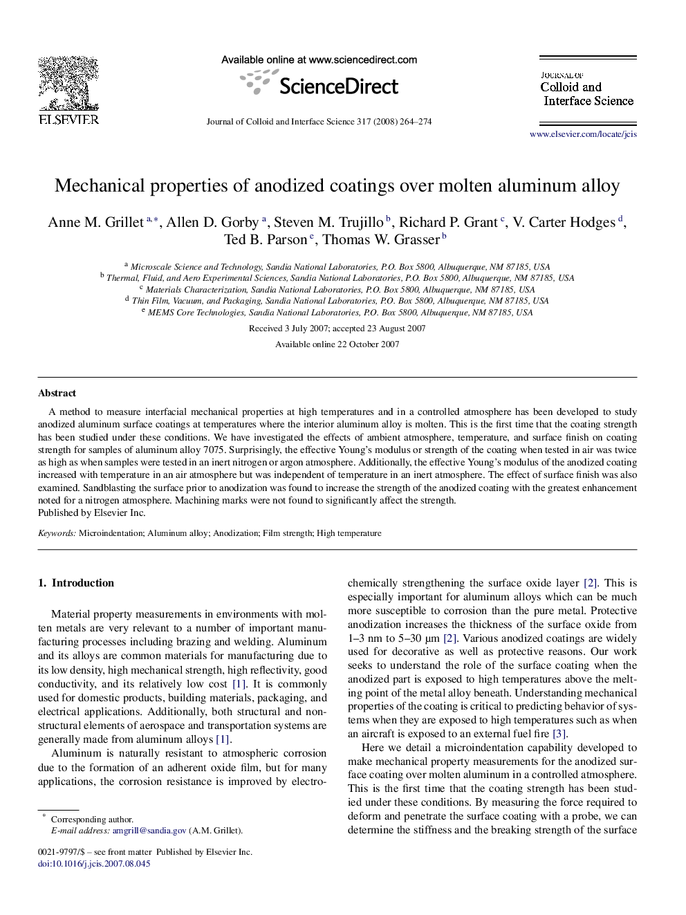 Mechanical properties of anodized coatings over molten aluminum alloy