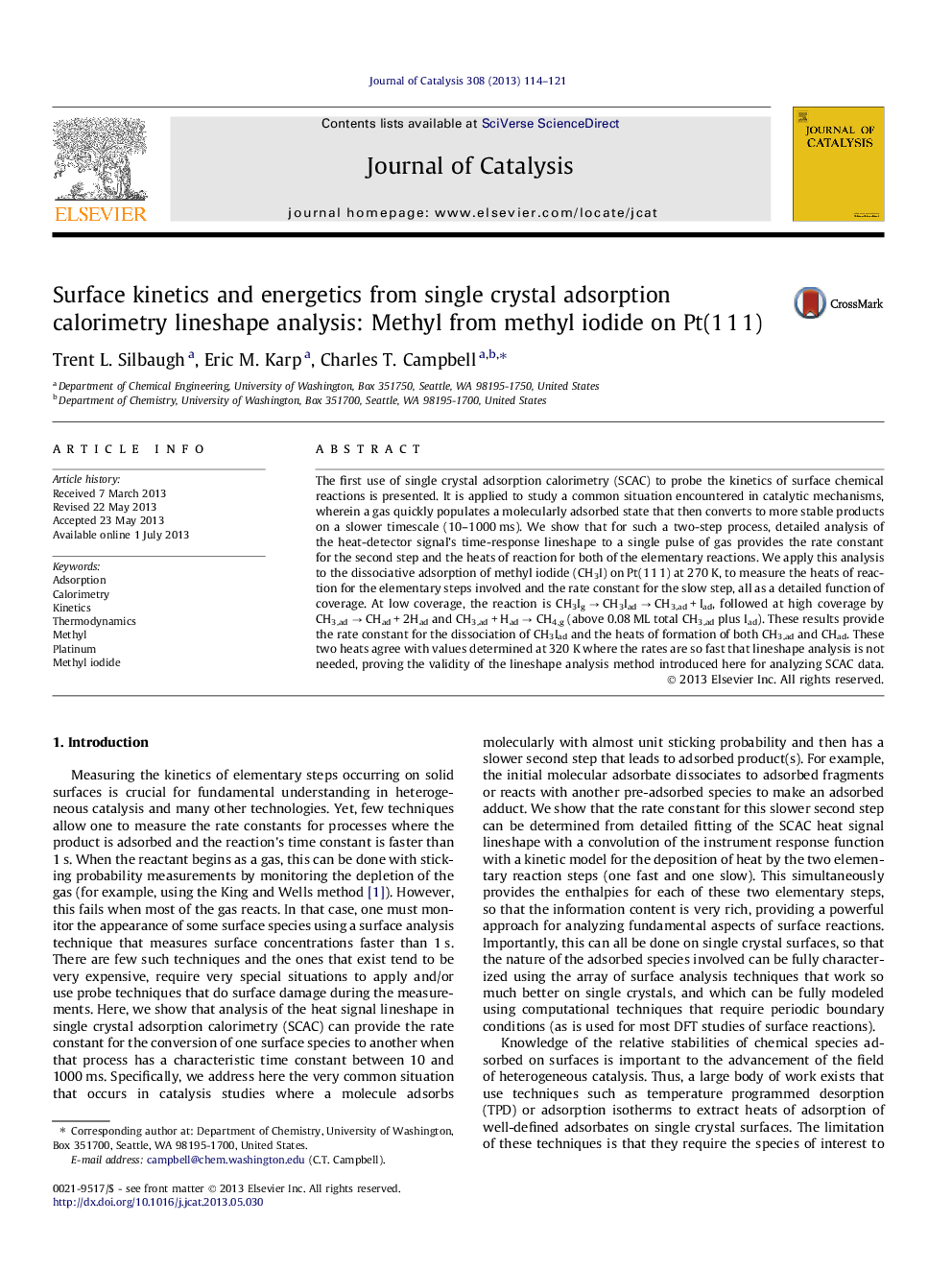 Surface kinetics and energetics from single crystal adsorption calorimetry lineshape analysis: Methyl from methyl iodide on Pt(1 1 1)