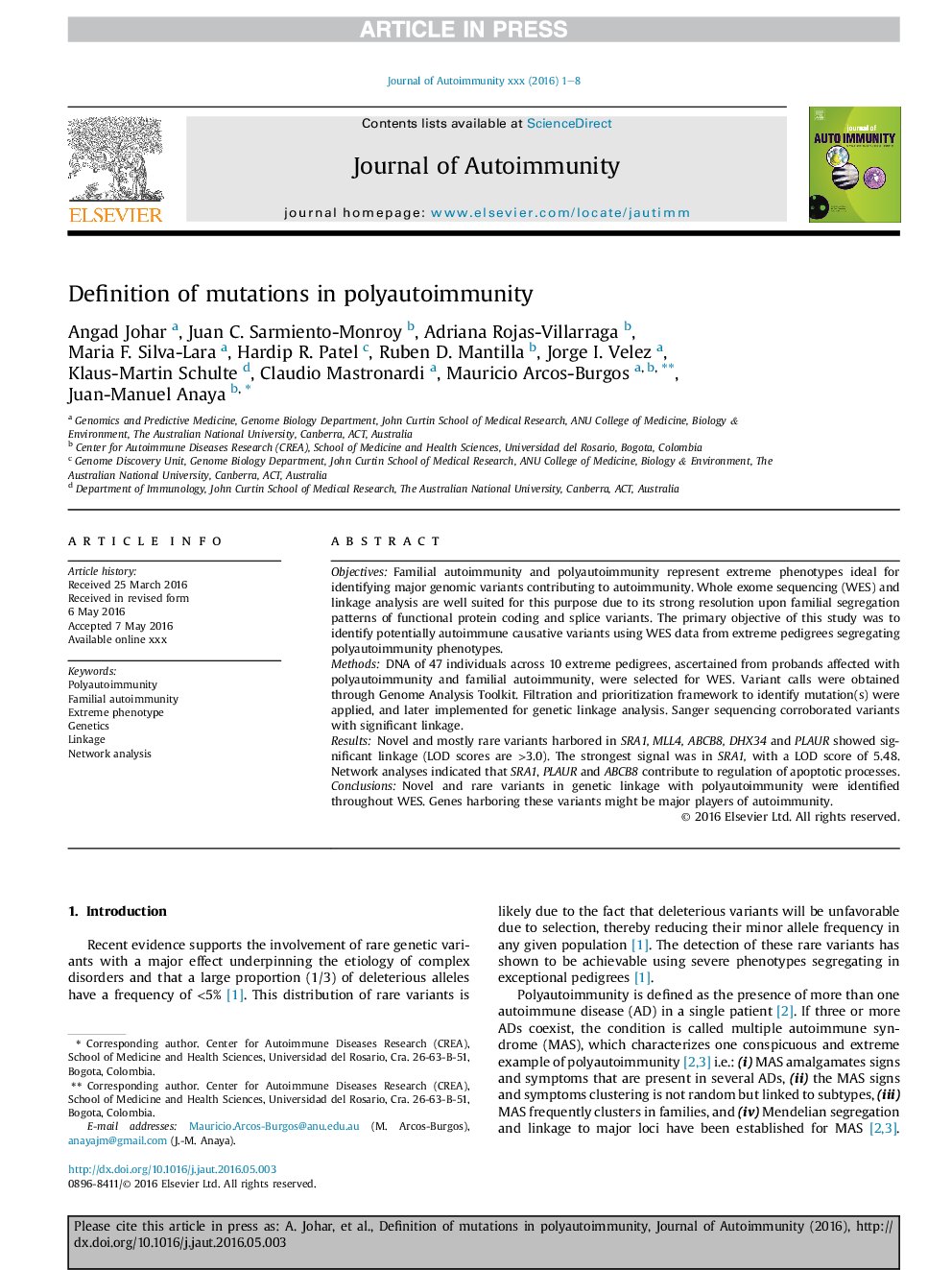 Definition of mutations in polyautoimmunity