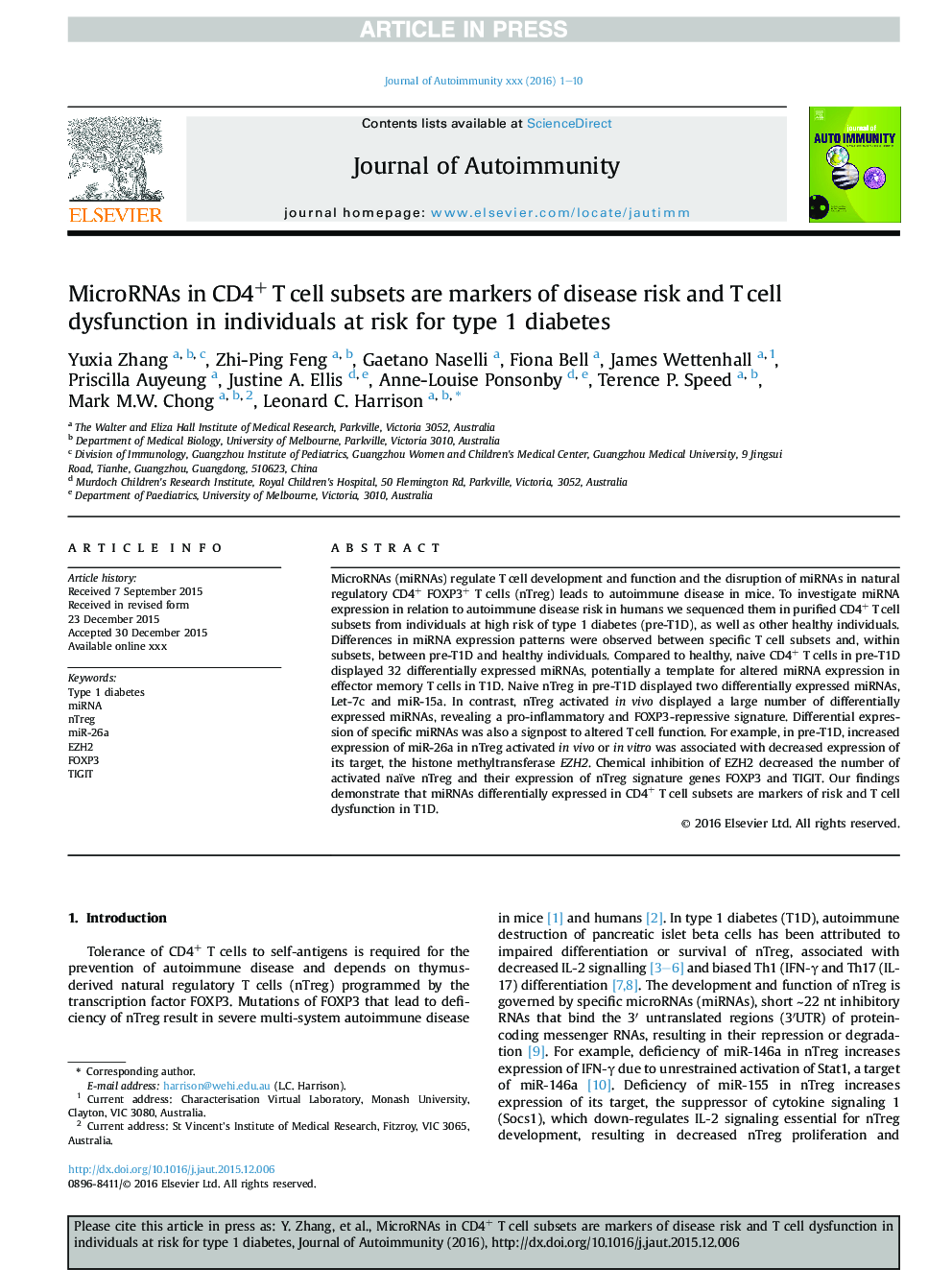 MicroRNAs in CD4+ T cell subsets are markers of disease risk and T cell dysfunction in individuals at risk for type 1 diabetes