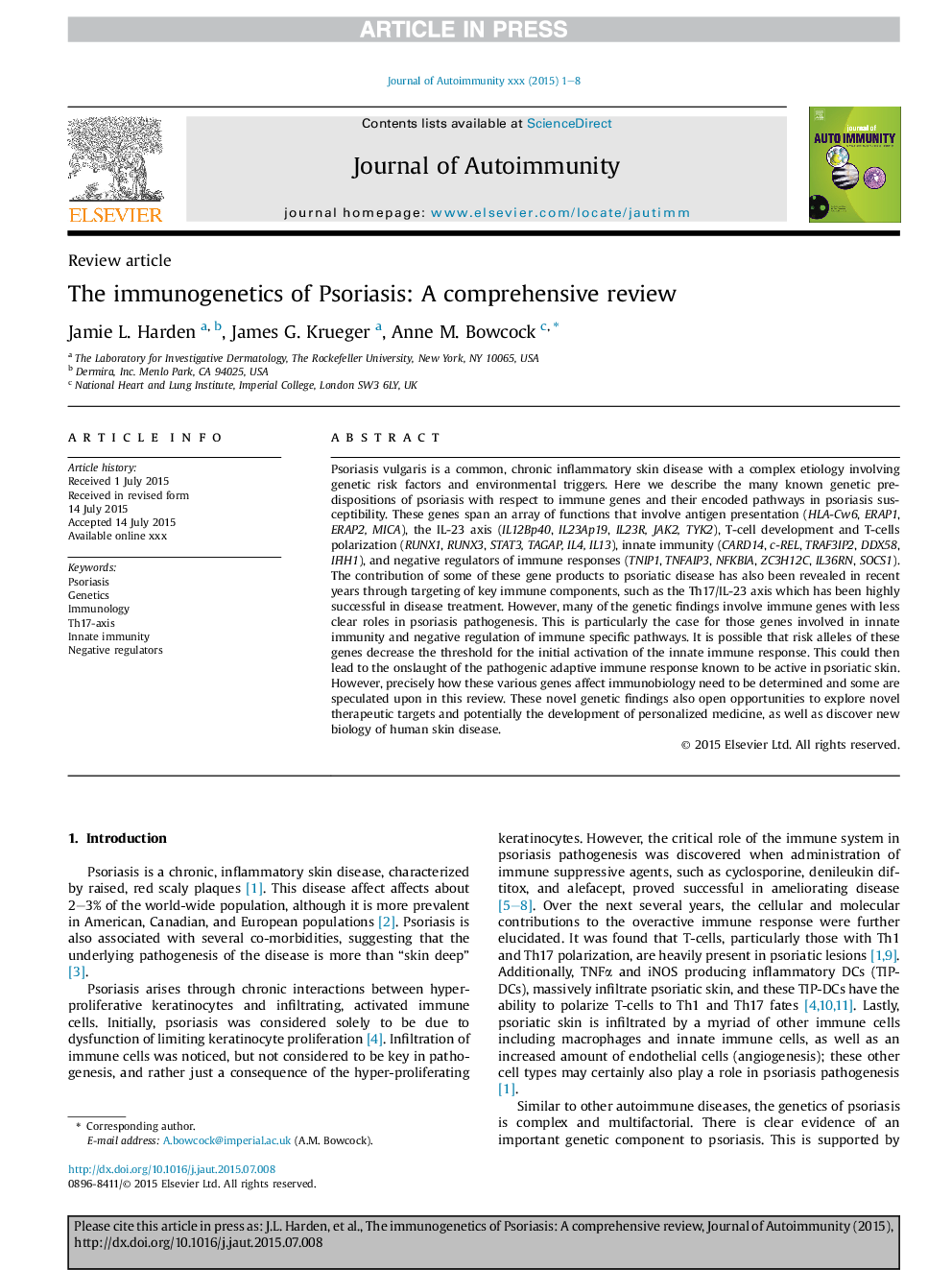 The immunogenetics of Psoriasis: A comprehensive review