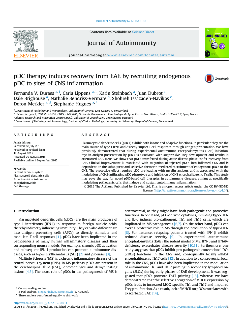 pDC therapy induces recovery from EAE by recruiting endogenous pDC to sites of CNS inflammation