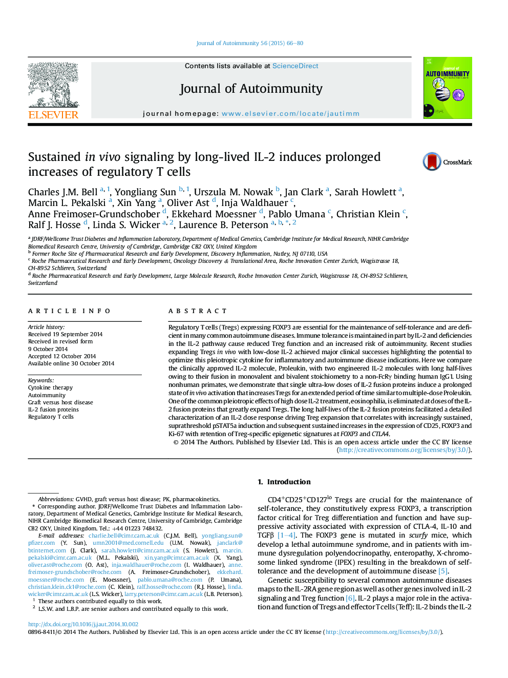 Sustained inÂ vivo signaling by long-lived IL-2 induces prolonged increases of regulatory T cells