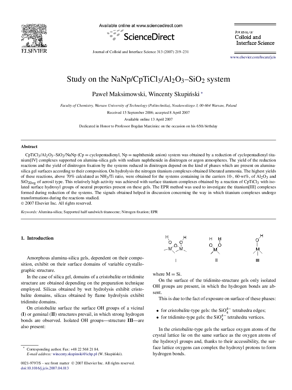 Study on the NaNp/CpTiCl3/Al2O3–SiO2 system