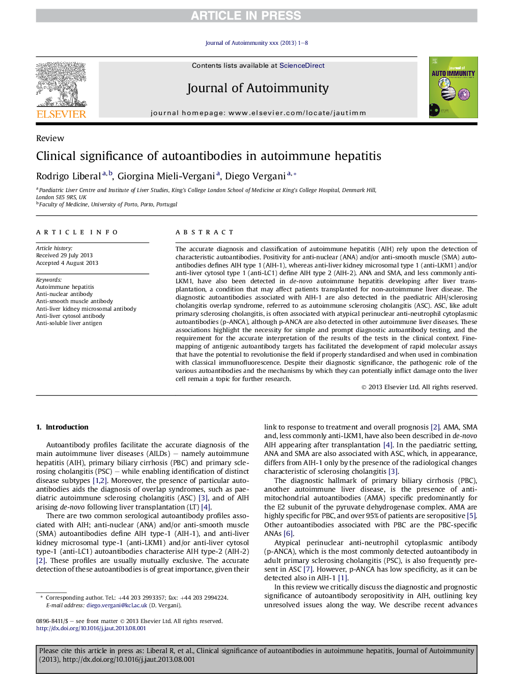 Clinical significance of autoantibodies in autoimmune hepatitis