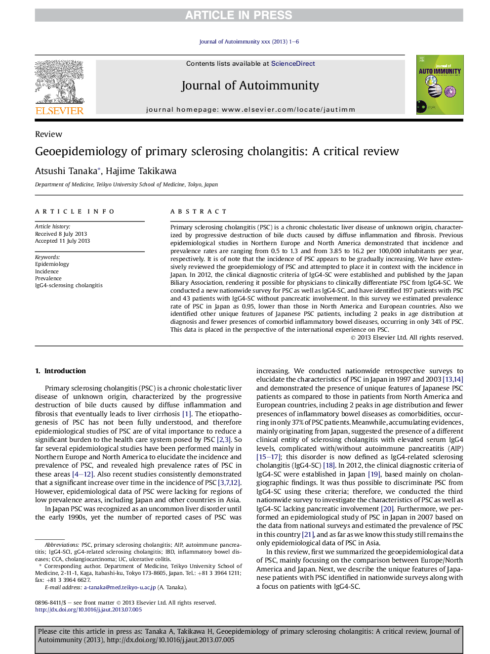 Geoepidemiology of primary sclerosing cholangitis: A critical review