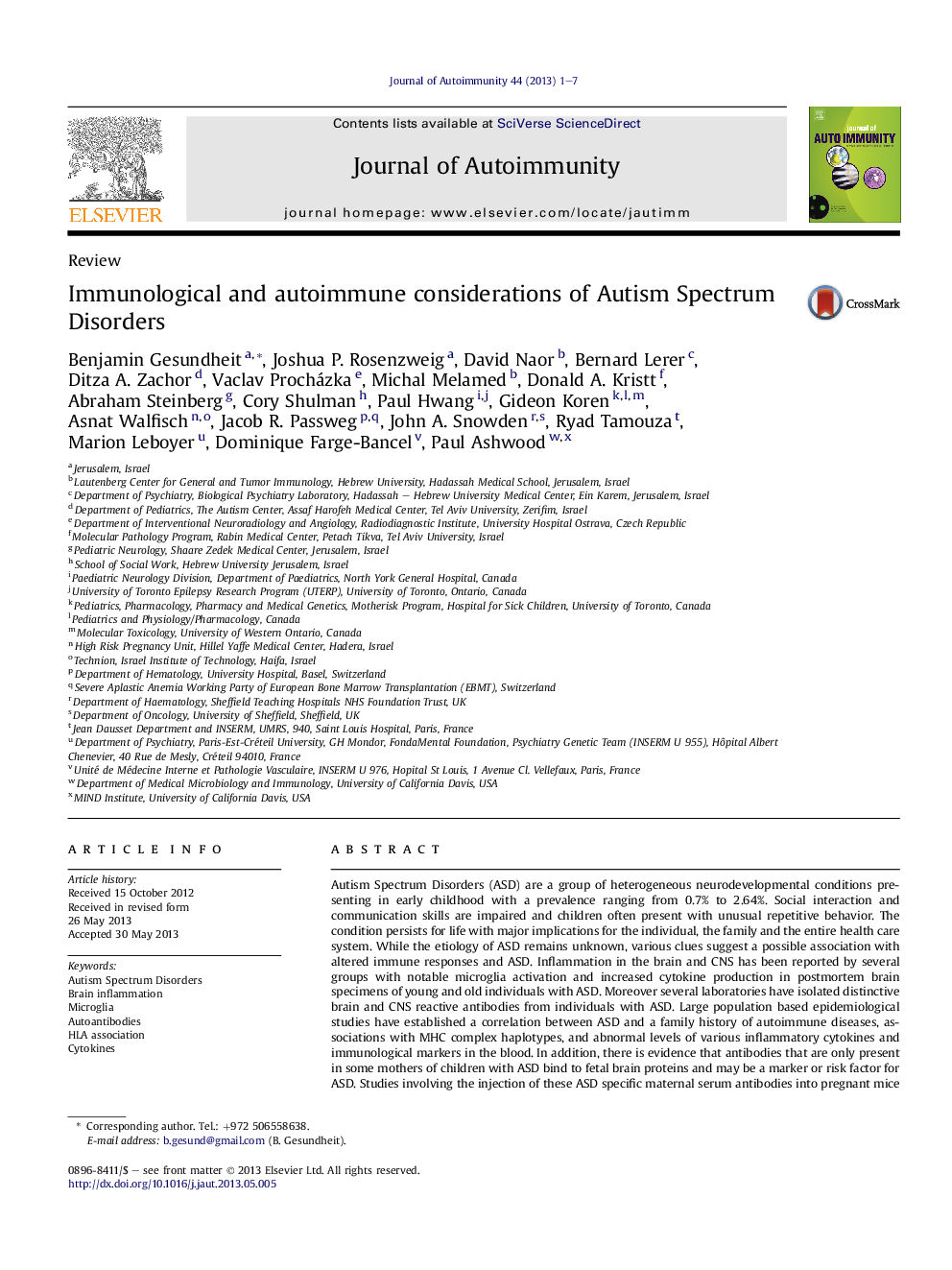 Immunological and autoimmune considerations of Autism Spectrum Disorders