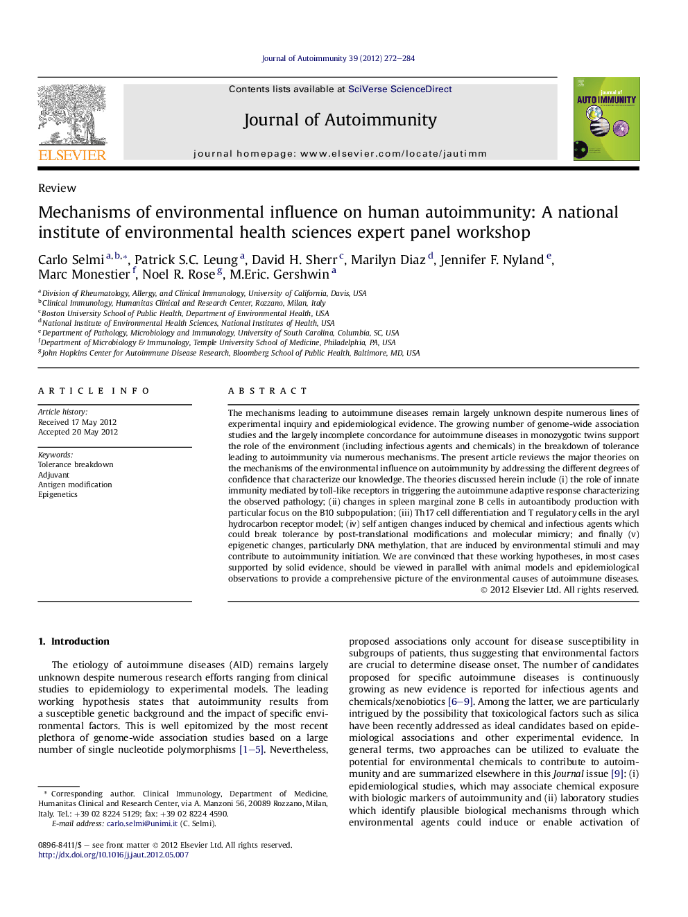 Mechanisms of environmental influence on human autoimmunity: A national institute of environmental health sciences expert panel workshop