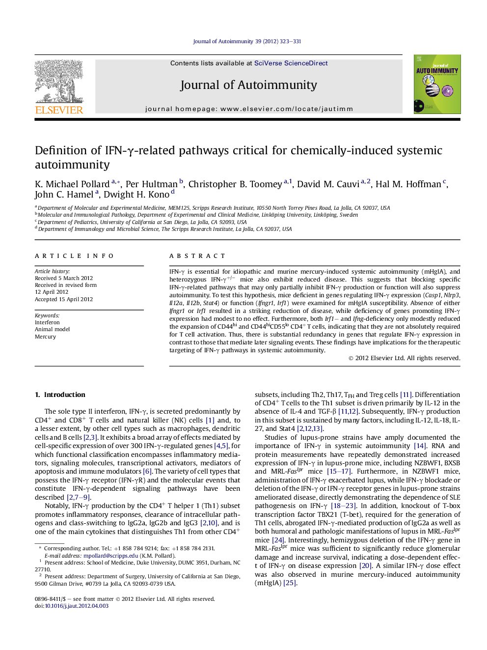 Definition of IFN-Î³-related pathways critical for chemically-induced systemic autoimmunity