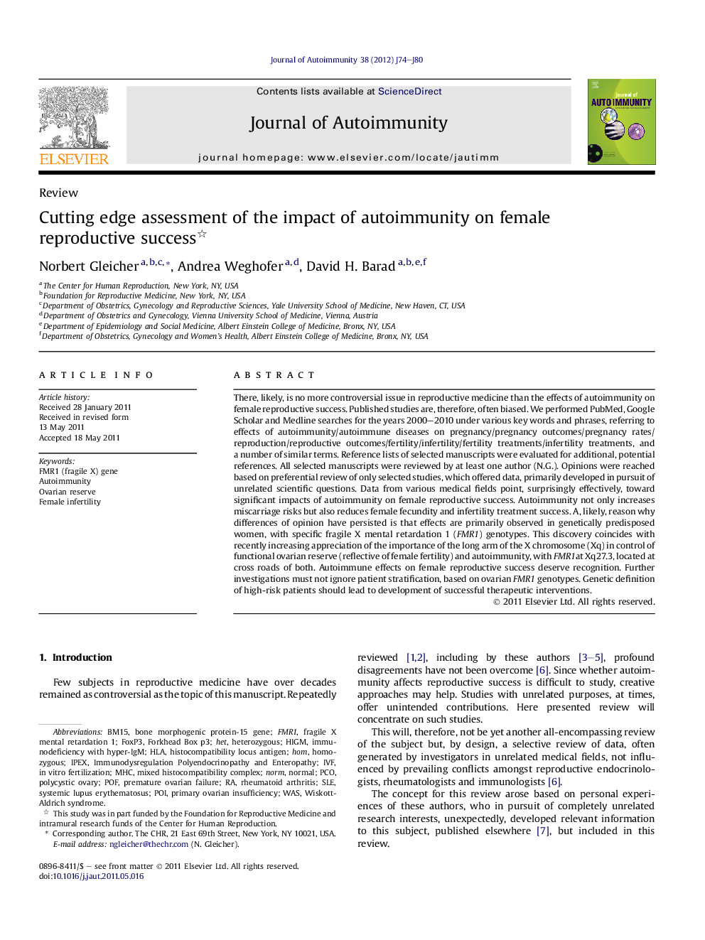 Cutting edge assessment of the impact of autoimmunity on female reproductive success