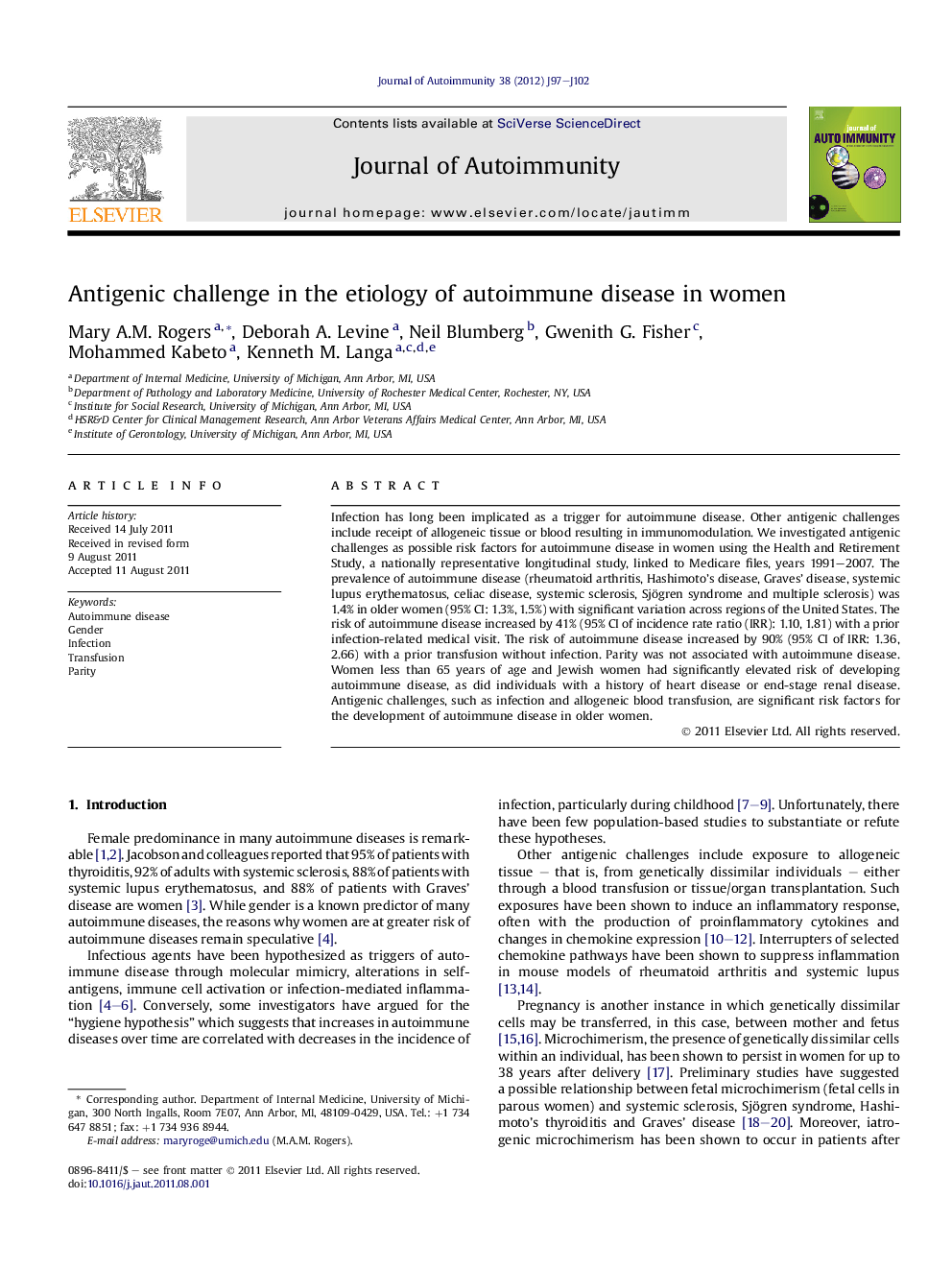 Antigenic challenge in the etiology of autoimmune disease in women