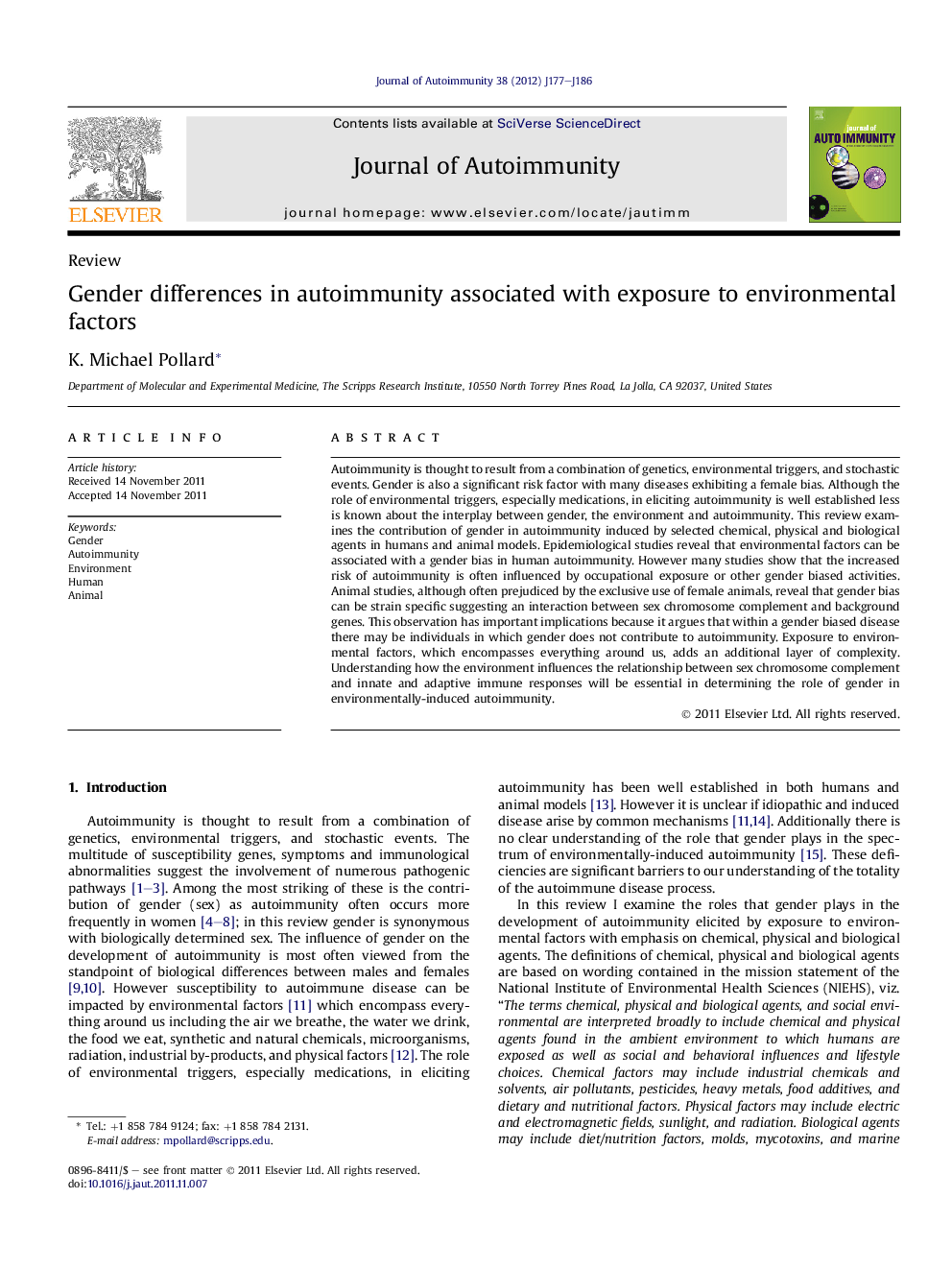 Gender differences in autoimmunity associated with exposure to environmental factors