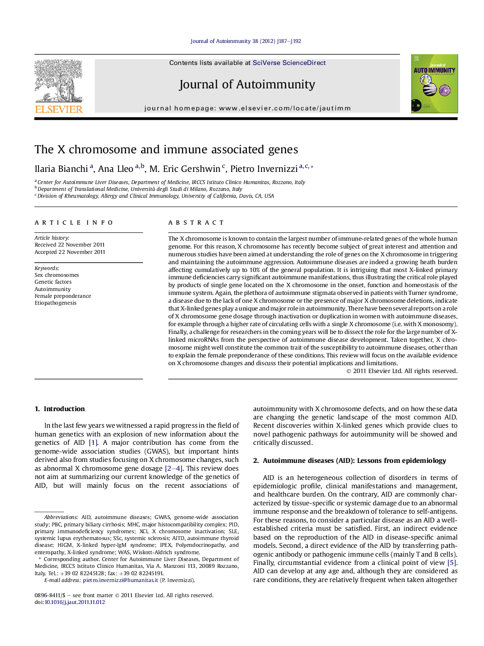 The X chromosome and immune associated genes