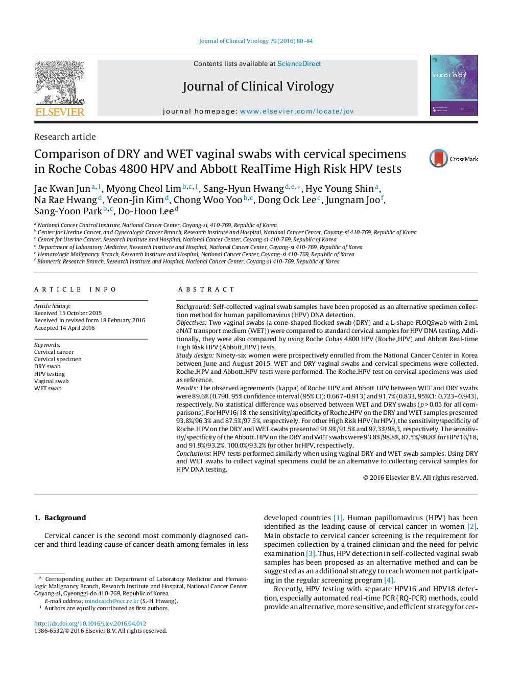 Comparison of DRY and WET vaginal swabs with cervical specimens in Roche Cobas 4800 HPV and Abbott RealTime High Risk HPV tests