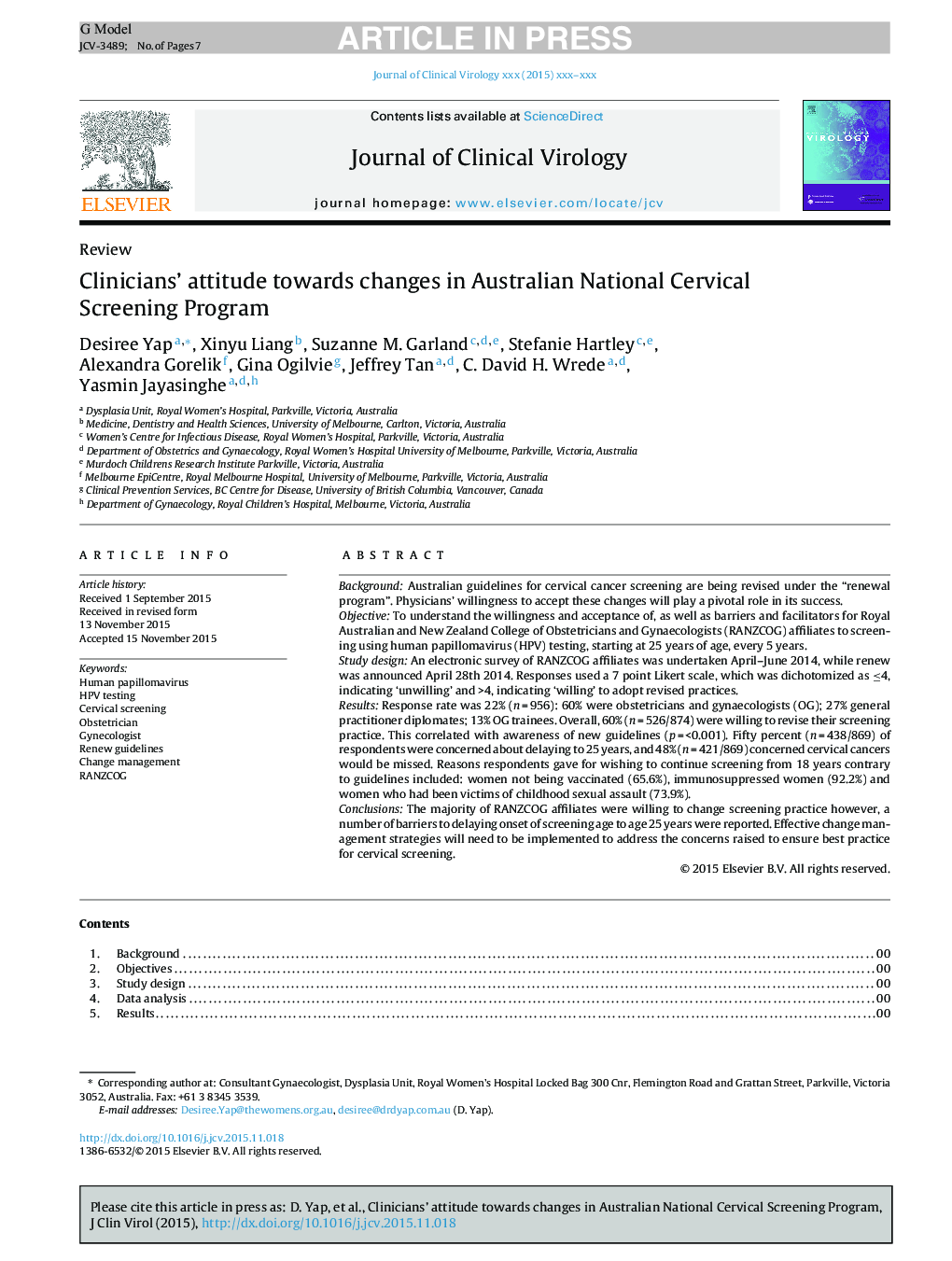 Clinicians' attitude towards changes in Australian National Cervical Screening Program