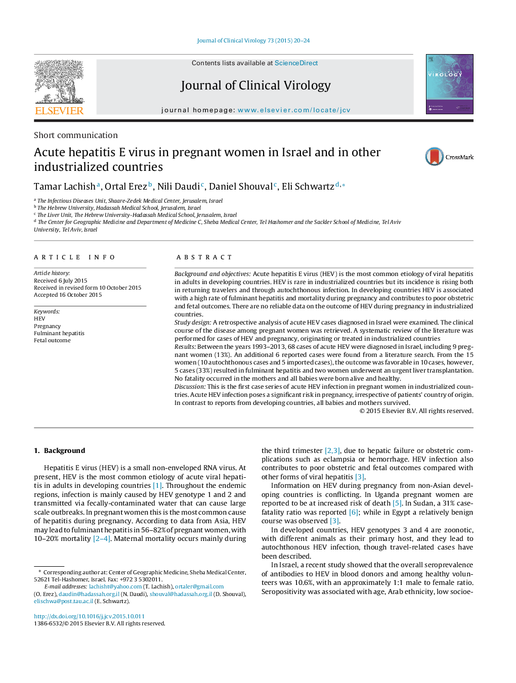 Acute hepatitis E virus in pregnant women in Israel and in other industrialized countries