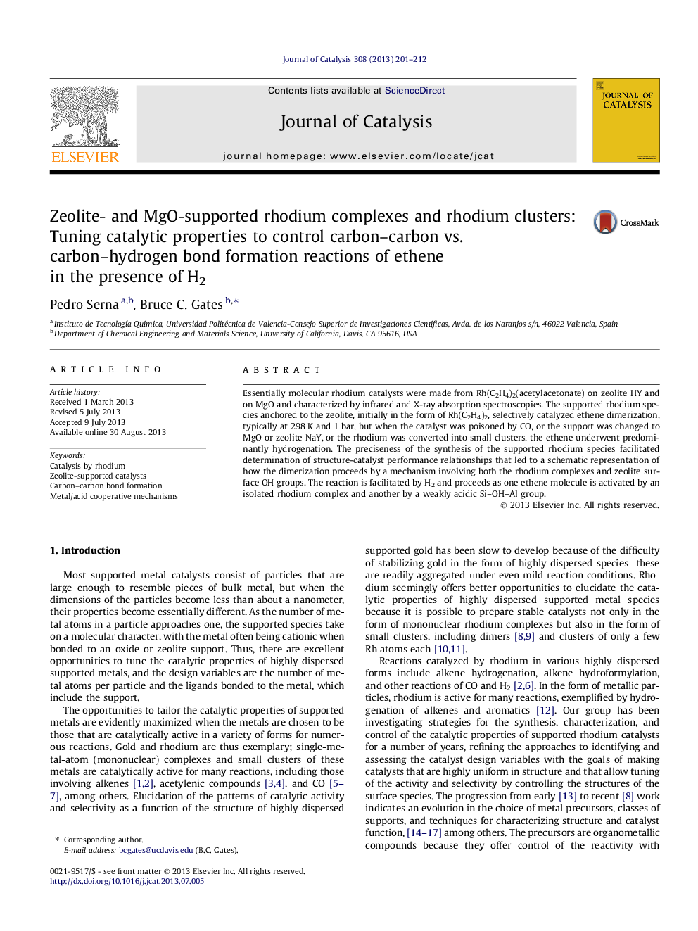 عکس صفحه اول مقاله: Zeolite- and MgO-supported rhodium complexes and rhodium clusters: Tuning catalytic properties to control carbon–carbon vs. carbon–hydrogen bond formation reactions of ethene in the presence of H2 Zeolite- and MgO-supported rhodium complexes and rhodium clusters: Tuning catalytic properties to control carbon–carbon vs. carbon–hydrogen bond formation reactions of ethene in the presence of H2