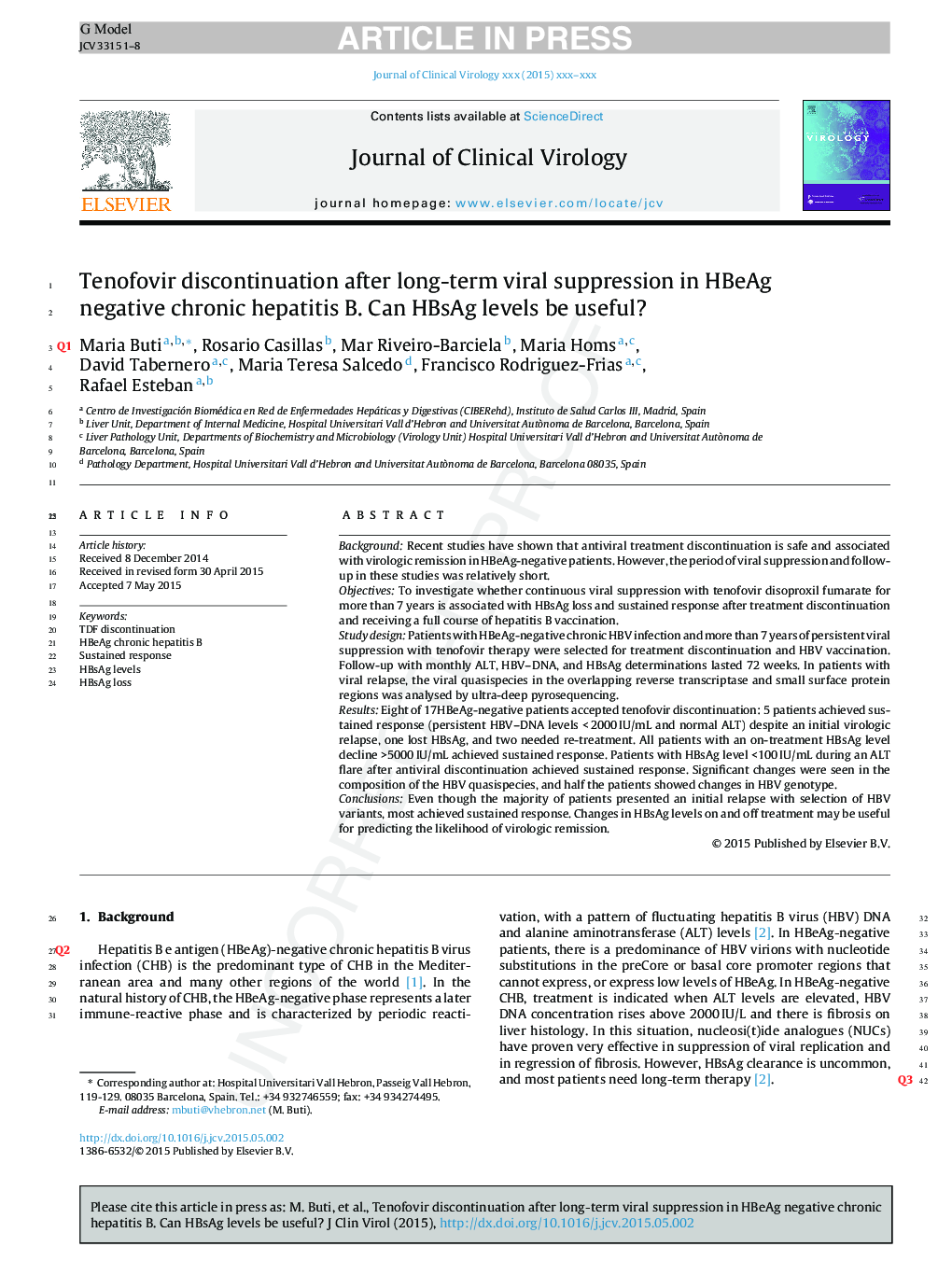 Tenofovir discontinuation after long-term viral suppression in HBeAg negative chronic hepatitis B. Can HBsAg levels be useful?