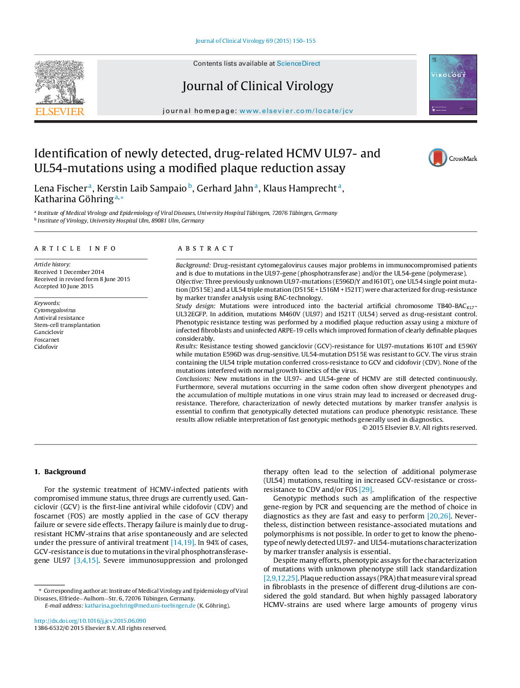 Identification of newly detected, drug-related HCMV UL97- and UL54-mutations using a modified plaque reduction assay