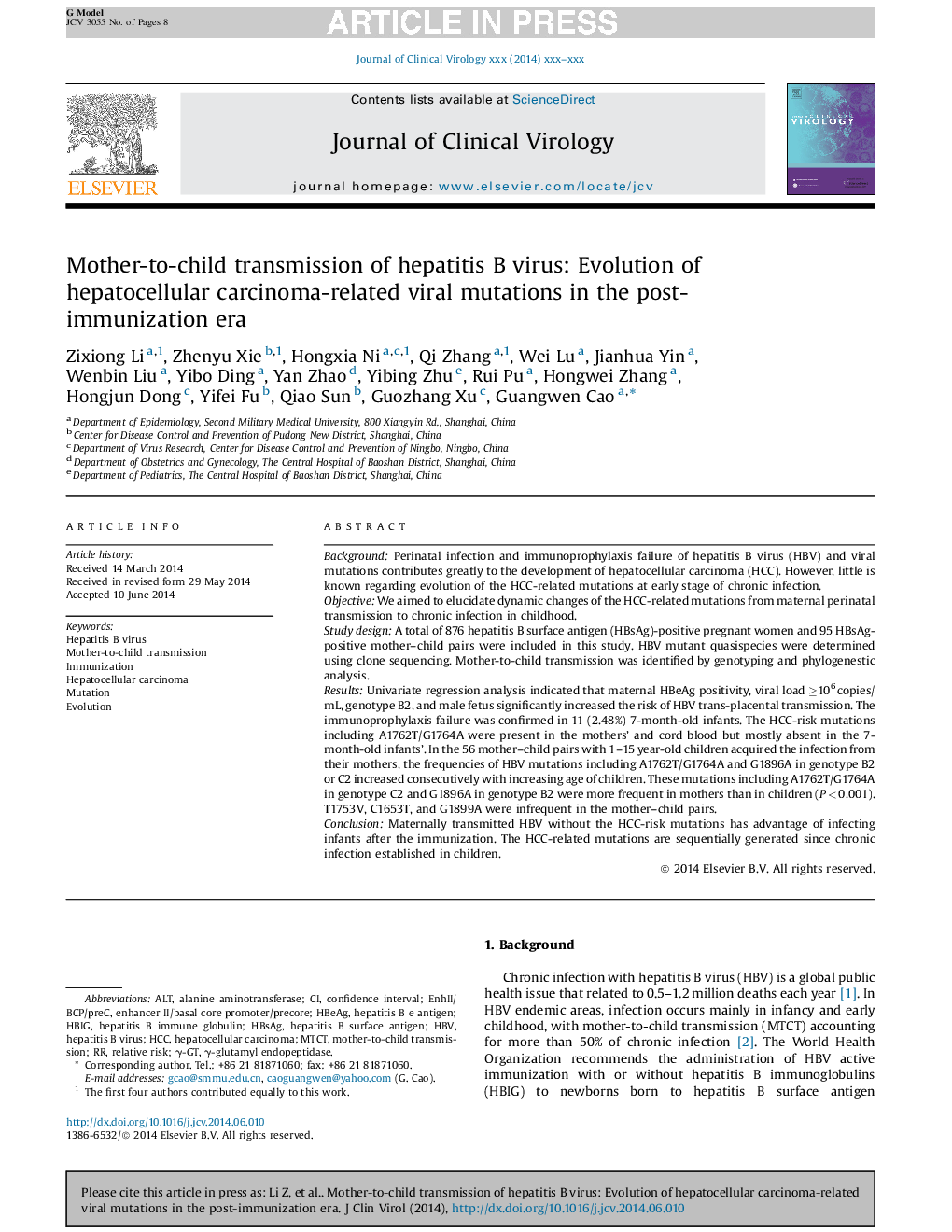 Mother-to-child transmission of hepatitis B virus: Evolution of hepatocellular carcinoma-related viral mutations in the post-immunization era