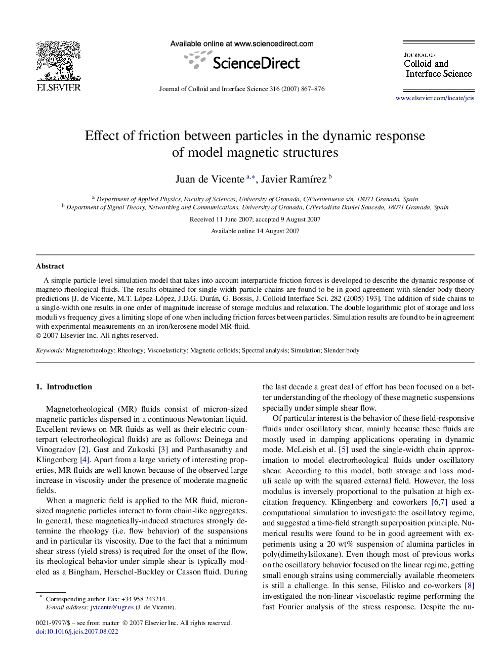 Effect of friction between particles in the dynamic response of model magnetic structures