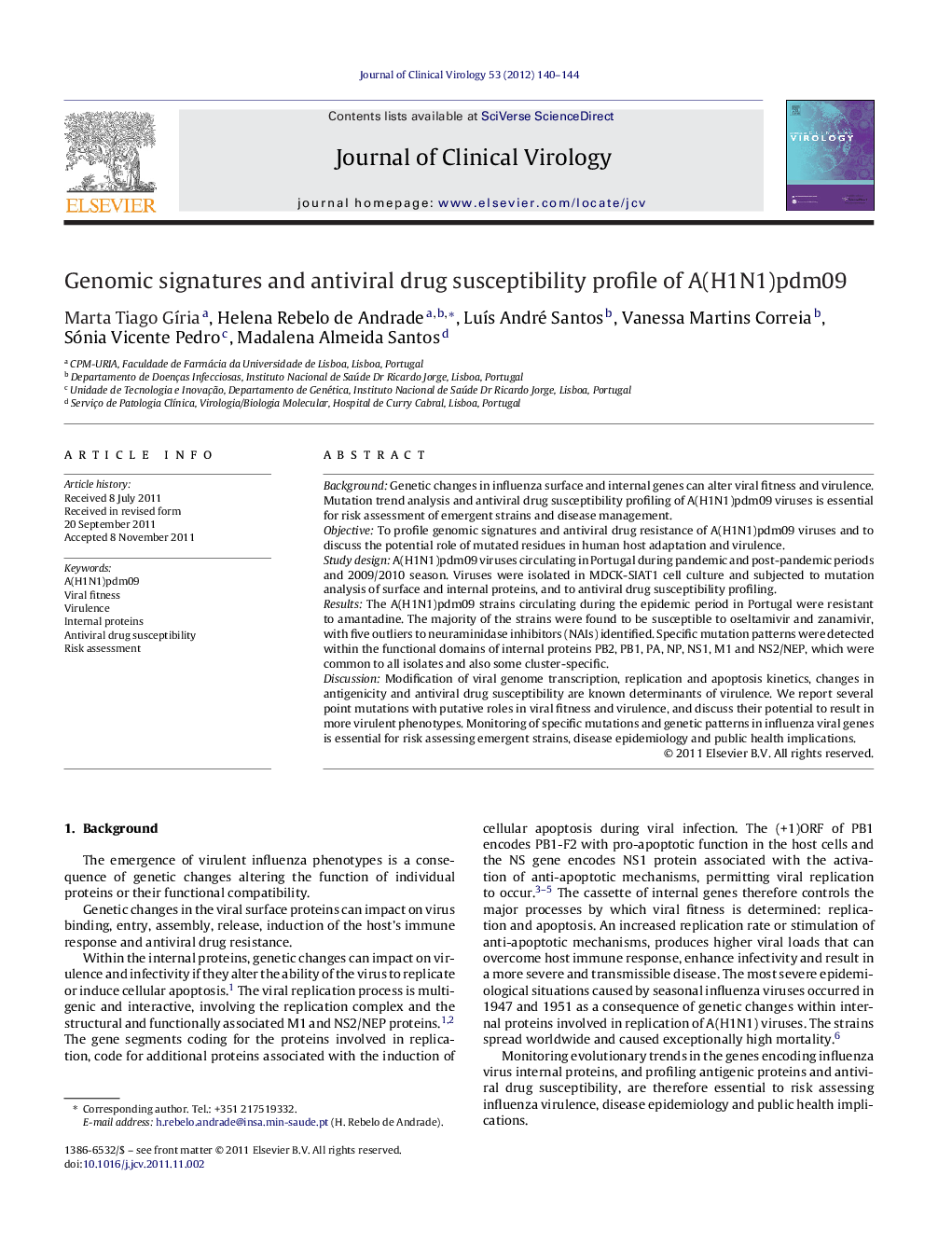 Genomic signatures and antiviral drug susceptibility profile of A(H1N1)pdm09