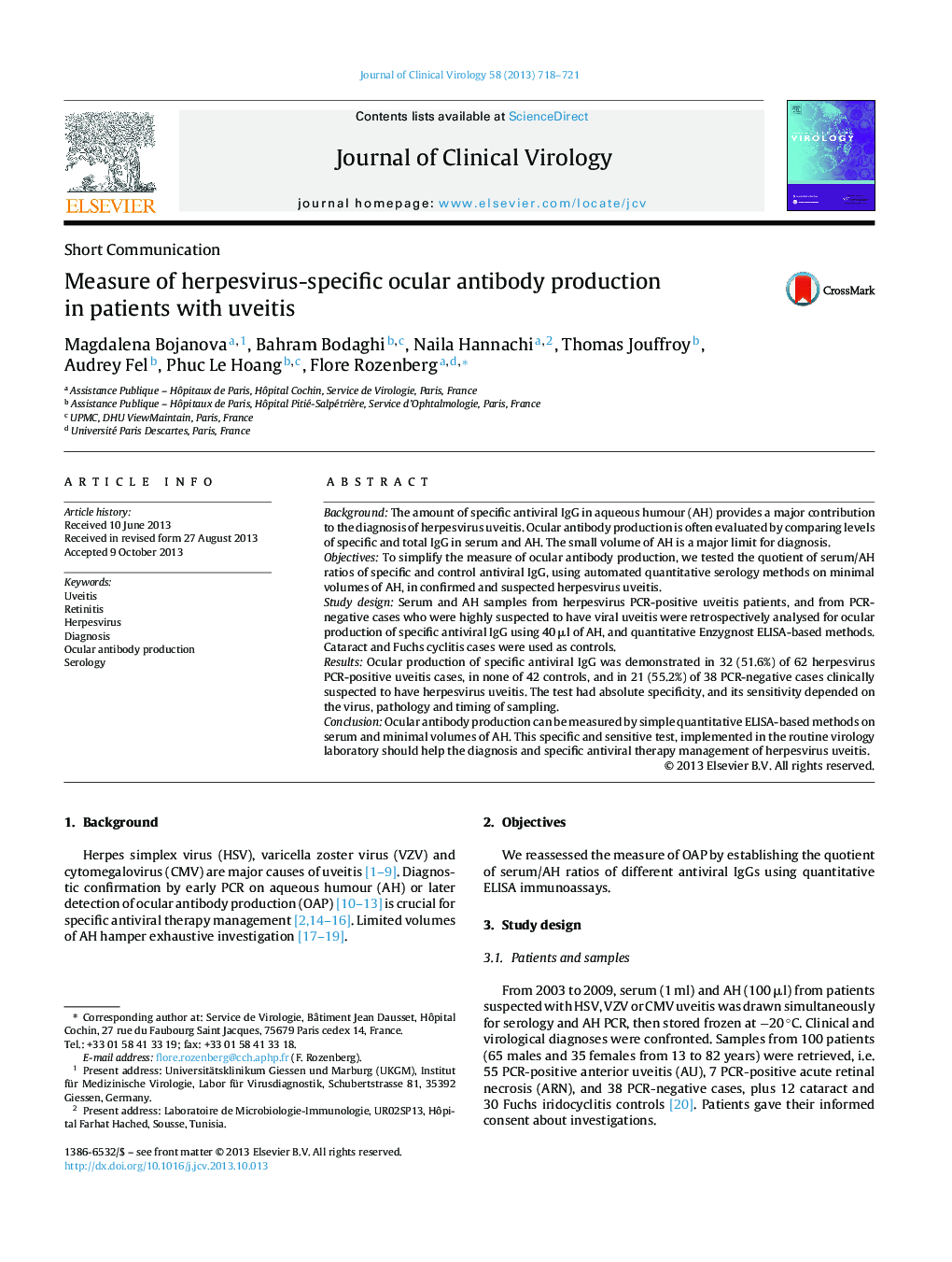 Short CommunicationMeasure of herpesvirus-specific ocular antibody production in patients with uveitis