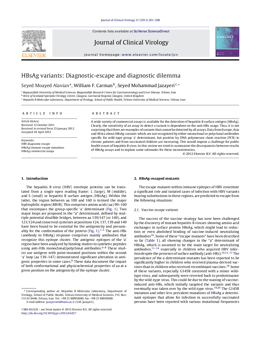 HBsAg variants: Diagnostic-escape and diagnostic dilemma