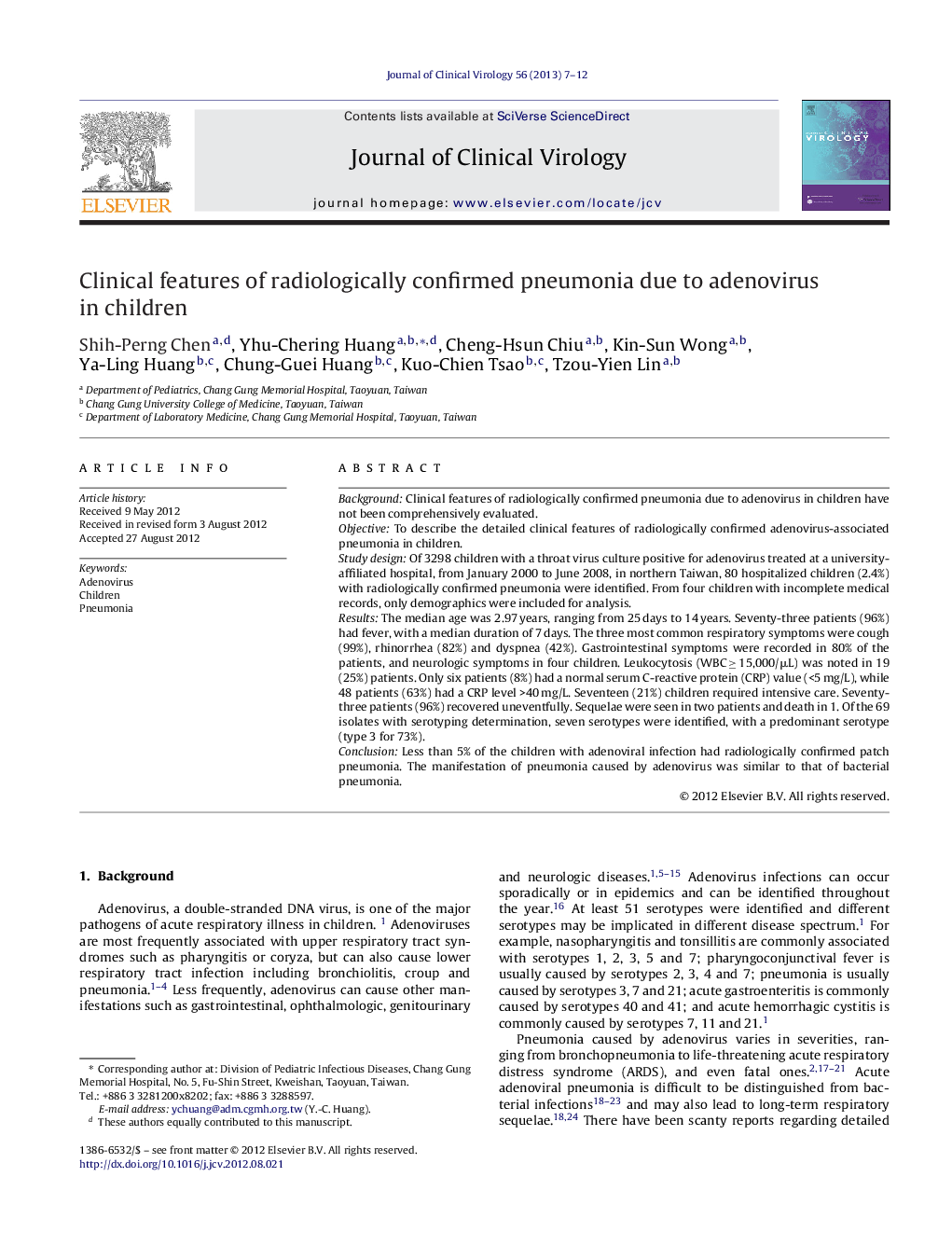 Clinical features of radiologically confirmed pneumonia due to adenovirus in children