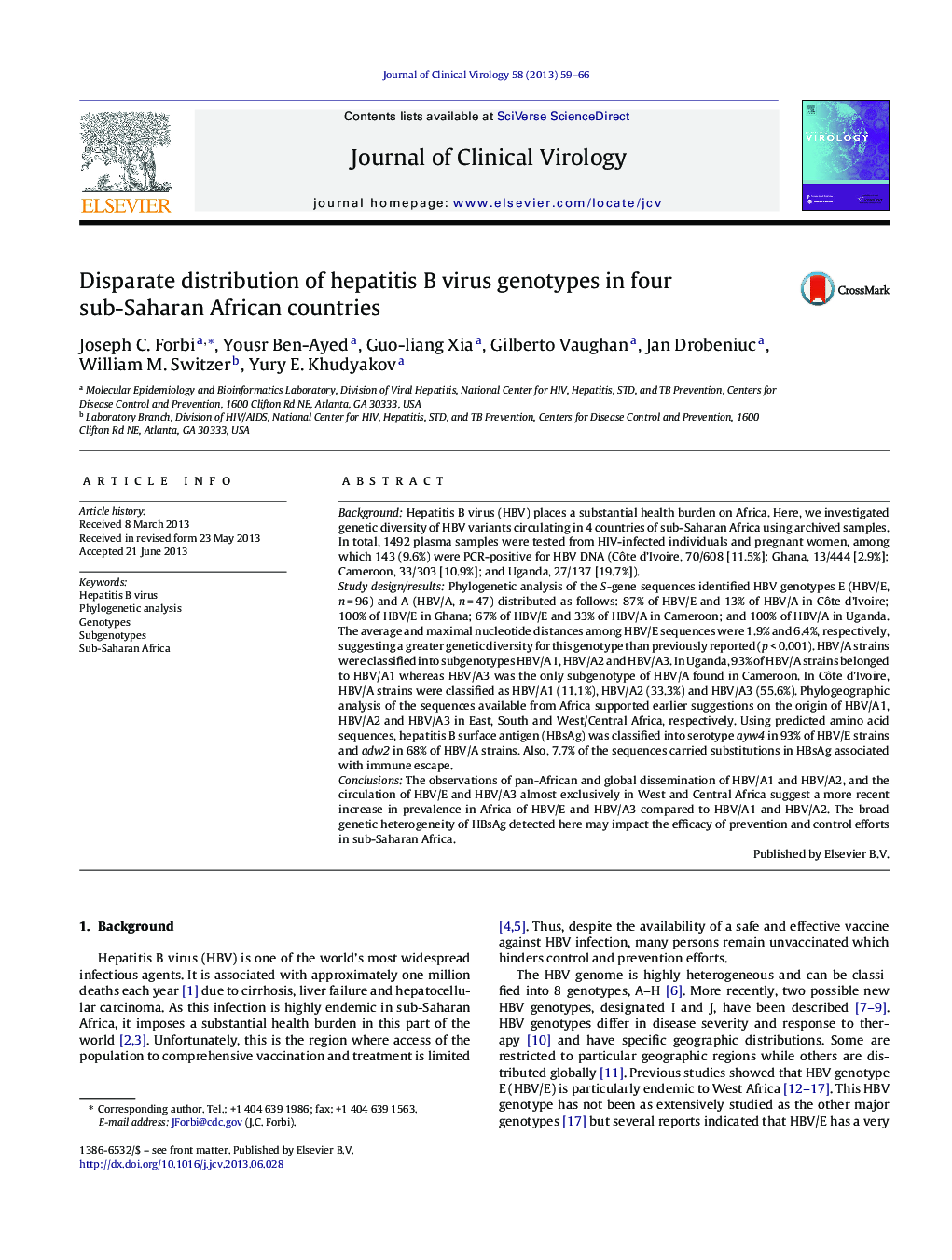 Disparate distribution of hepatitis B virus genotypes in four sub-Saharan African countries