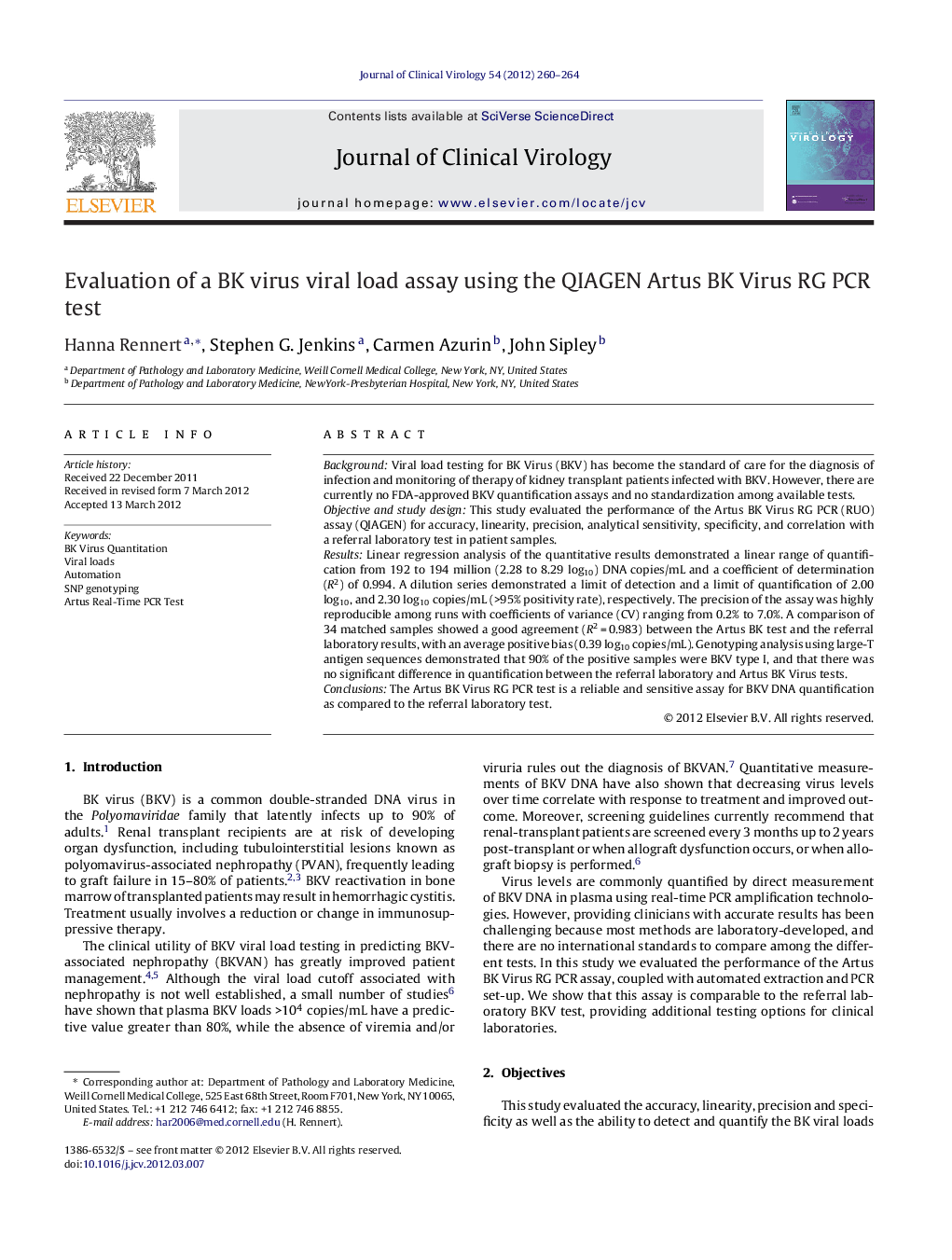 Evaluation of a BK virus viral load assay using the QIAGEN Artus BK Virus RG PCR test