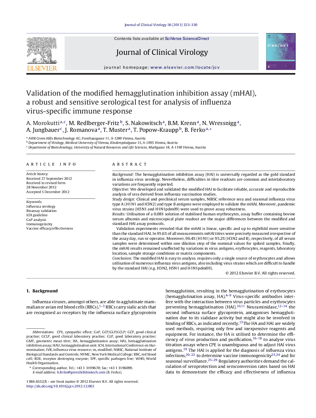 Validation of the modified hemagglutination inhibition assay (mHAI), a robust and sensitive serological test for analysis of influenza virus-specific immune response