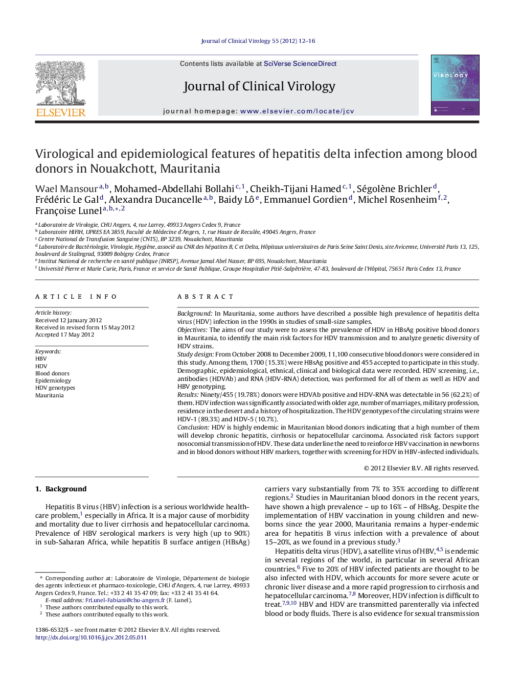 Virological and epidemiological features of hepatitis delta infection among blood donors in Nouakchott, Mauritania