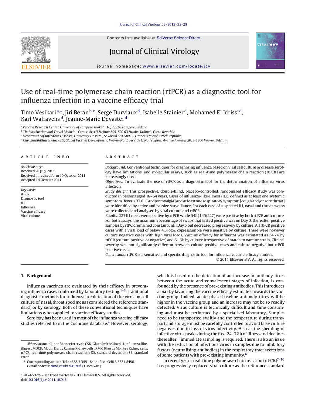 Use of real-time polymerase chain reaction (rtPCR) as a diagnostic tool for influenza infection in a vaccine efficacy trial