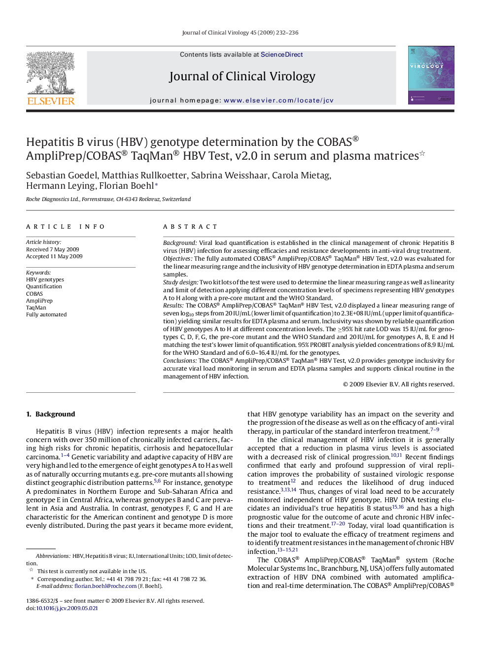 Hepatitis B virus (HBV) genotype determination by the COBAS® AmpliPrep/COBAS® TaqMan® HBV Test, v2.0 in serum and plasma matrices