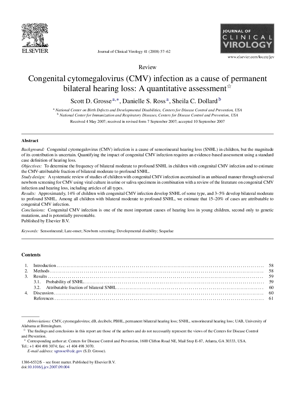 Congenital cytomegalovirus (CMV) infection as a cause of permanent bilateral hearing loss: A quantitative assessment