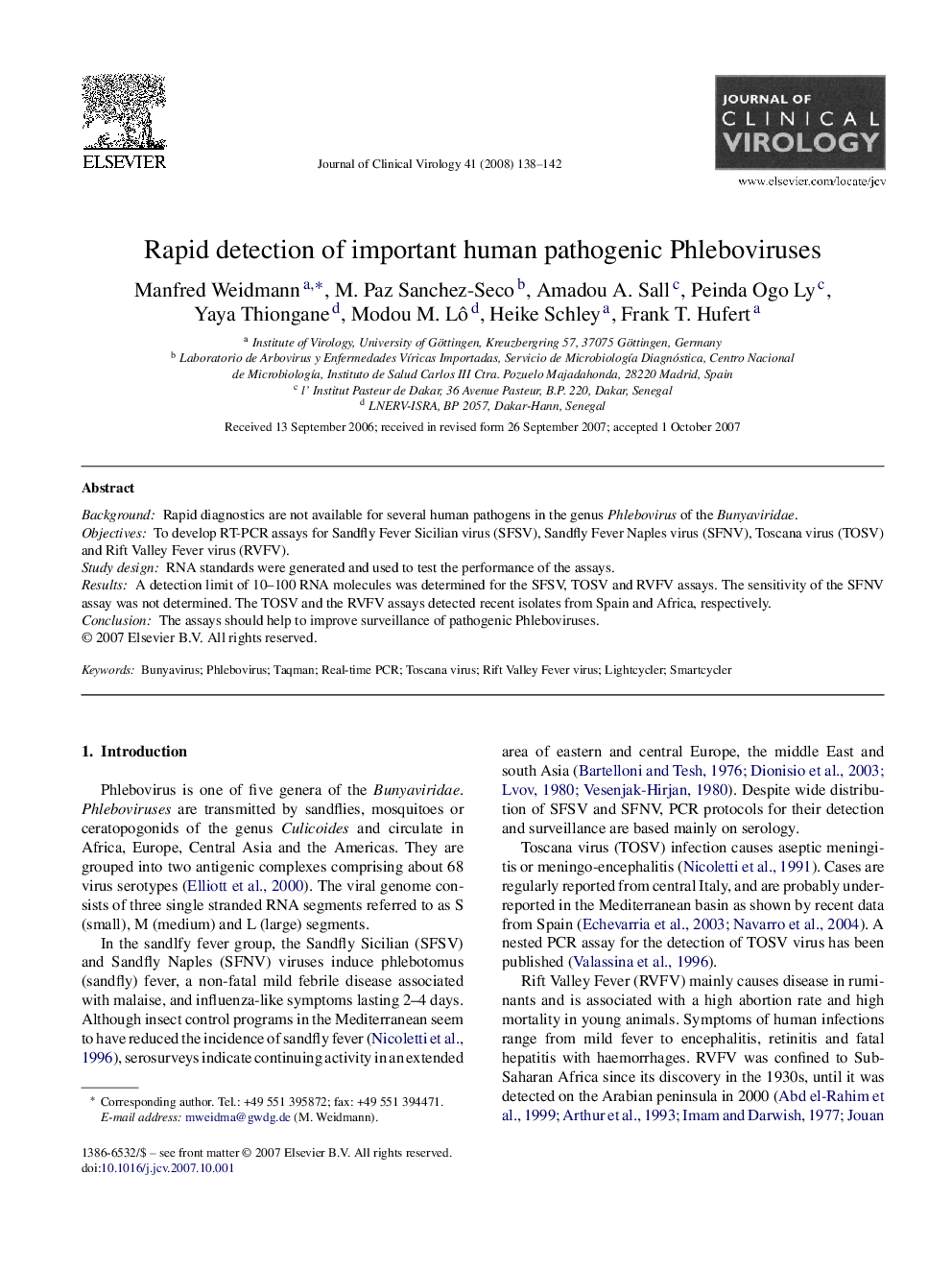 Rapid detection of important human pathogenic Phleboviruses