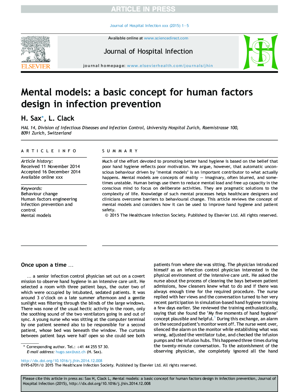 مدل های ذهنی: یک مفهوم اساسی برای طراحی عوامل انسانی در پیشگیری از عفونت است 