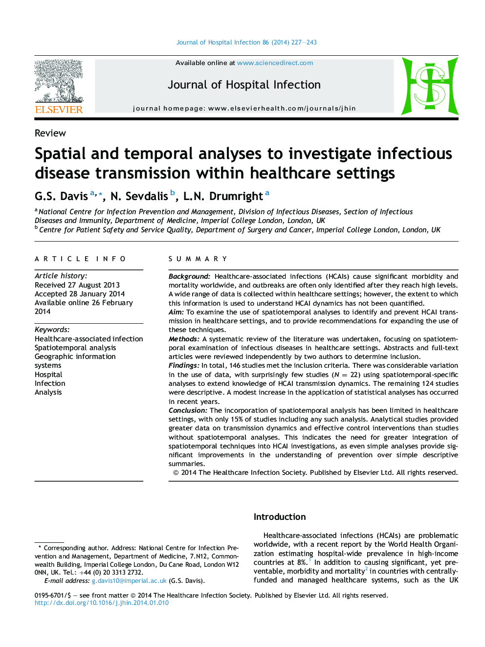 Spatial and temporal analyses to investigate infectious disease transmission within healthcare settings