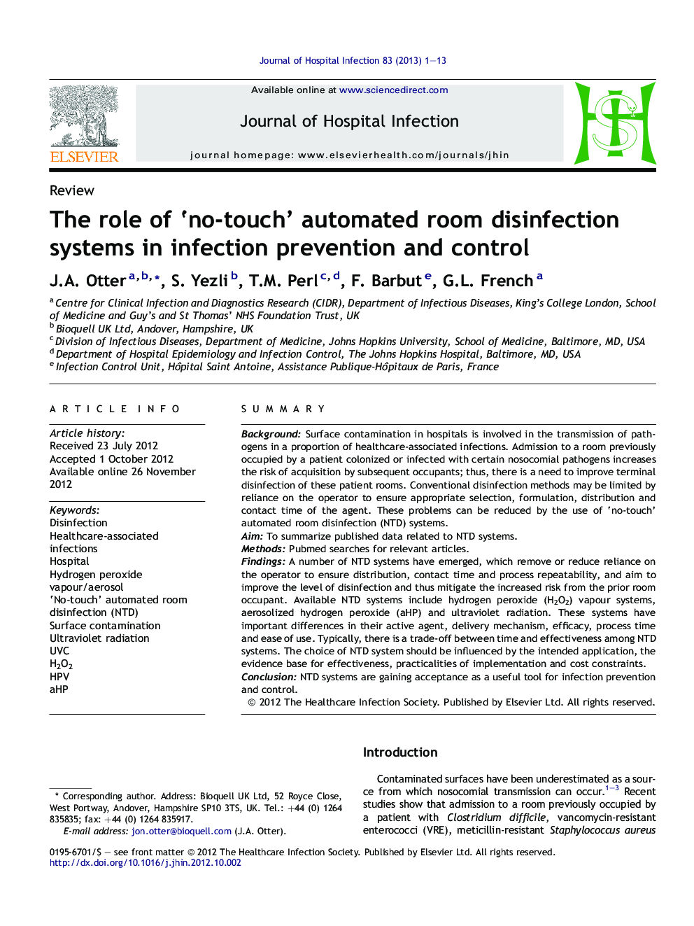 نقش سیستم ضد عفونی اتاق اتوماتیک "بدون تماس" در پیشگیری و کنترل عفونت 