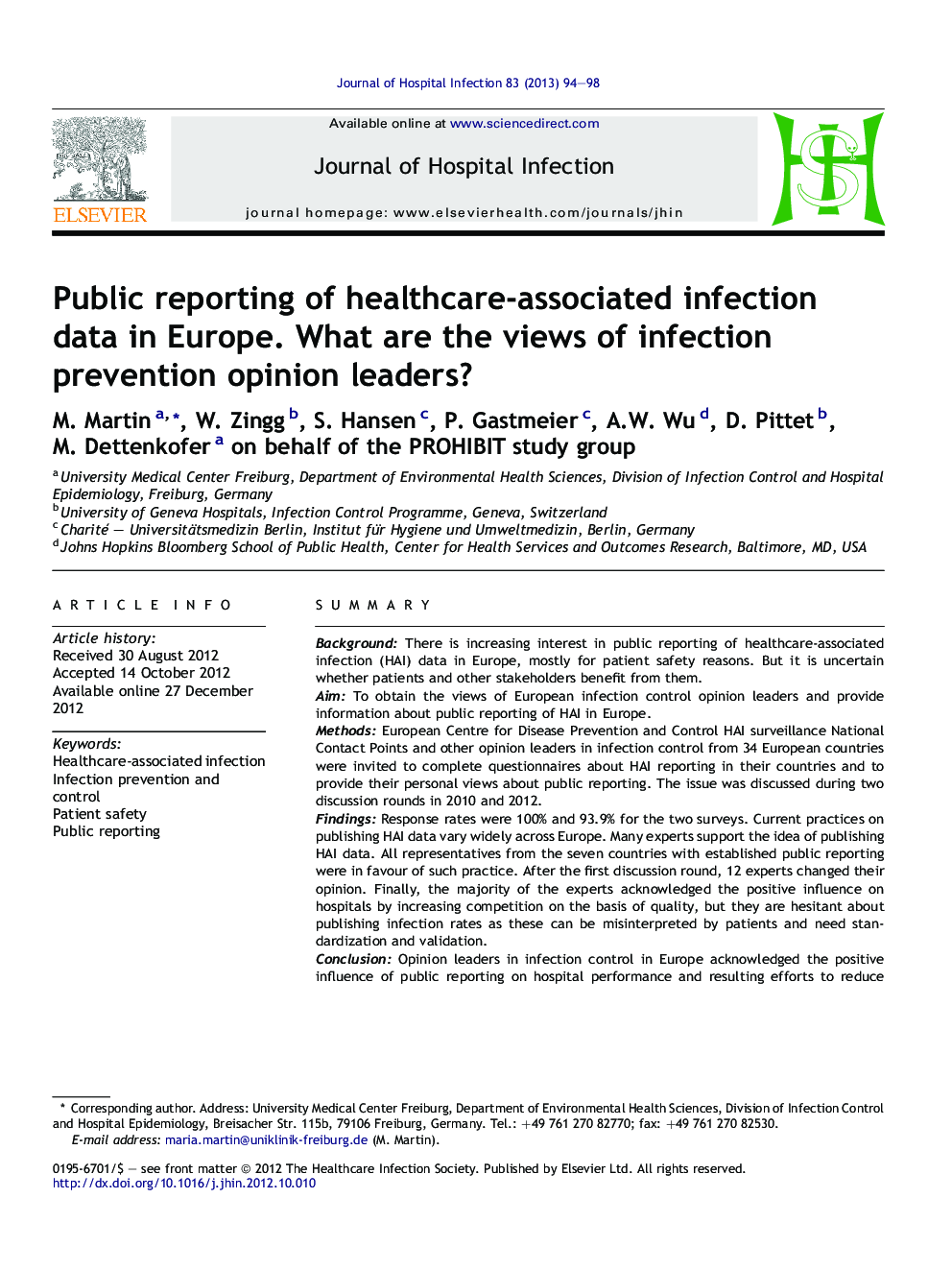 گزارش عمومی اطلاعات مربوط به آلودگی مربوط به مراقبت های بهداشتی در اروپا. دیدگاه های رهبران افکار پیشگیری از عفونت چیست؟ 