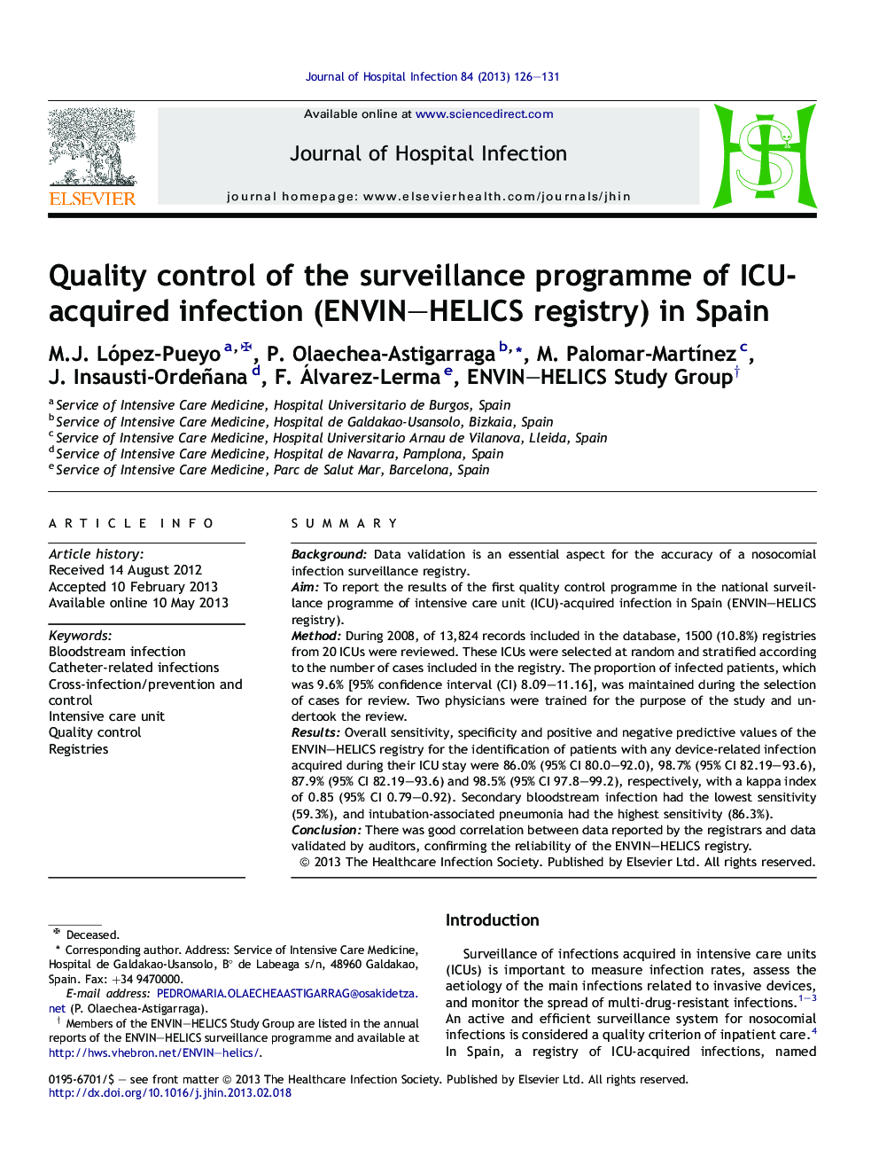 Quality control of the surveillance programme of ICU-acquired infection (ENVIN-HELICS registry) in Spain