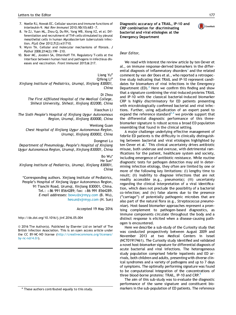 Diagnostic accuracy of a TRAIL, IP-10 and CRP combination for discriminating bacterial and viral etiologies at the Emergency Department