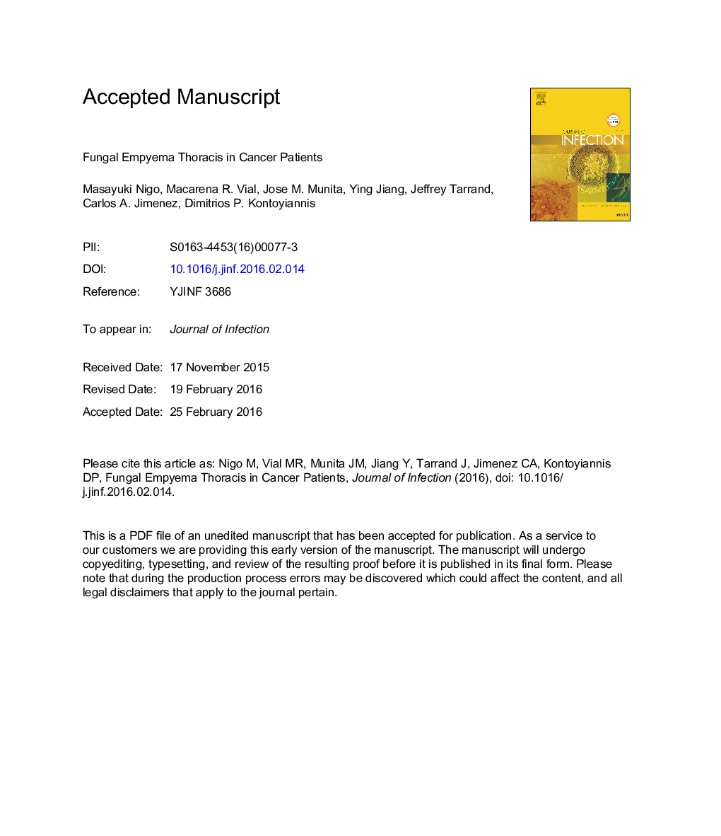 Fungal empyema thoracis in cancer patients